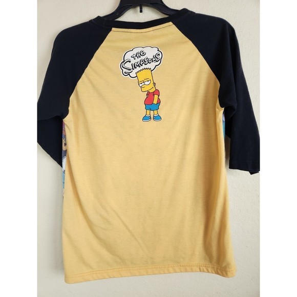 The Simpsons T-Shirt 3/4 Sleeve Color Block‎ Yellow Black All Over Front All - Picture 7 of 8
